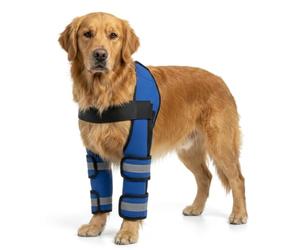 OnPet Dog Knee Brace with 4 Support Strips, Adjustable Elbow and Knee Support for Front Legs, Reflective Anti Licking Leg Wrap for Arthritis, Calluses, Injury Recovery (Medium)