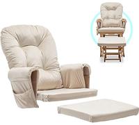 ONPNO 5PCS Glider Rocker Replacement Cushions Set - Soft Velvet Cover for Nursery Rocking Chair and Footstool Cushions w/Storage Pocket, Beige