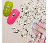 ONPRESS 1000Pcs Silver Star Nail Art Charms 3D Alloy Metallic Studs Nail Charms Retro Mini Cute Six Pointed Star Nail Decorations for Acrylic Nails Supplies DIY Nail Art Decoration Accessories