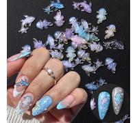 ONPRESS 100Pcs Ocean Series Nails Charms 3D Resin Summer Nail Art Supplies for Acrylic Nails Colorful Glitter Jellyfish Dolphin Nail Gems Charms Kawaii Nail Art Charms for Women Manicure DIY Decor