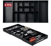 ONREVA Tool Box Organizer Tray Divider Set, Expandable Large Toolbox Storage Tray Kit, Rolling Tool Chest Drawer Bins, Hardware Screwdrivers Pliers Organization, 2pcs low profile Trays.
