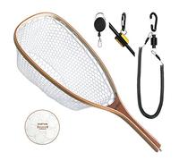 ONRO ly Fishing Net Trout Net with Magnetic Release and Rod Holder Wooden Frame Landing Net with Soft Rubber Mesh for Catch and Release (Clear Small Holes)
