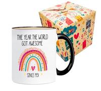 ONRRI 11oz Ceramic Coffee Mug - 95th Birthday Gift for Men & Women - 'The Year The World Got Awesome Since 1931' Rainbow Design Coffee Cup, Microwave Safe