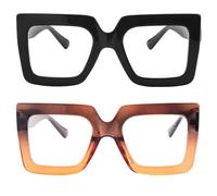 Onrtry Oversized Square Blue Light Glasses for Women Men Thick Frame Big Computer Eyewear Non-Prescription Eyeglasses, P4 Black+ Brown/Orange Frame, M