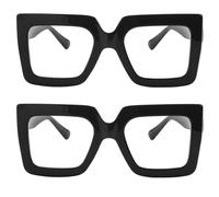 Onrtry Oversized Square Blue Light Glasses for Women Men Thick Frame Big Computer Eyewear Non-Prescription Eyeglasses, P1 2 Bright Black Frame, M