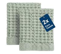 Onsen Supima Waffle Face Towel 2 Pack - Luxury Cotton Towels - Quick Dry, Soft, Absorbent, Lightweight Spa Towels for Bathroom - Sage Green, 12" x 12"