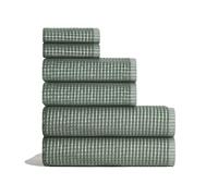 ONSEN Terry Cotton Bath Towel Set - Spruce Full Set - Checkered Pattern - Quick-Dry Plush Bath Towels - Lightweight Space-Saving Design - Machine Washable