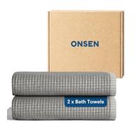 ONSEN Terry Cotton Waffle Bath Towel Set - 2 Pack Luxury, Quick Dry & Absorbent Bathroom Towels - Soft, Lightweight, Durable Large Towels for Everyday Use & Bathroom Essentials (Grey Fog, 28x55 in)