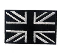 Onsinic 1 Pc Great British Union Flag Patch Embroidered Morale Applique Fastener Hook & Loop Uk Emblem, White & Black, 8x5cm