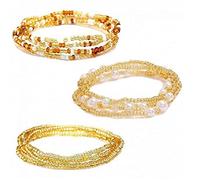 Onsinic 3 Piece Waist Beads Chains Set Colorful Summer African Belly Chain Elastic Waist Beads for Weight Loss Body Chains Bikini Beads Jewelry for Women, Gold, 80cm