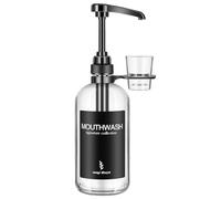 Onsogi Clear Glass Mouthwash Dispenser with Black Cup Holder and Pump, 16 Oz Rustic Boho Mouthwash Dispenser for Bathroom Farmhouse Decor - 1 Pack