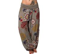 Onsoyours Ladies Plus Size Harem Trousers Womens Full Length Stretch Hippie Pants Baggy Boho Patterned High Waist Casual Pants C Khaki XXX-Large