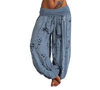 Onsoyours Ladies Plus Size Harem Trousers Womens Full Length Stretch Hippie Pants Baggy Boho Patterned High Waist Casual Pants (4XL, A Blue)