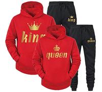 Onsoyours Sports Suit Pullover Hooded Sweater Hoodie Valentine's Day Women Men Jogging Suit A Red King XXL