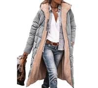 Onsoyours Winter Coats for Women Warm Fleece Lined Overcoat Outerwear Full Zip Hooded Long Jackets Down Jacket Longline Padded Puffer Coat Cardigans Quilted Raincoat Hoodies A Light Grey XXL