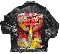 Onsoyours Women Oversized Denim Jacket Long Sleeve Boyfriend Jean Jackets Loose Coat A Black S