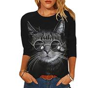 Onsoyours Women Tops Cat Silhouette Print Casual Sweatshirts Long Sleeve T Shirts Pullover Plus Size Round Neck Jumper Blouse Cute Kitty Kitten Puss Pattern Tee Shirts G Cat M