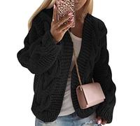 Onsoyours Womens Cardigans Open Front Chunky Jumpers Cardigans Long Sleeve Cable Knitted Sweaters Tops Short Coat Casual Jacket Loose Outwear A Black L