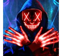 Onsucum Halloween Glowing Mask with Gloves, Red Scary LED Light Up Mask Glowing Masks for Cosplay Costumes, Festival, Carnival Party Supplies Gifts