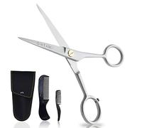 ONTAKI Professional German Beard & Mustache Scissors with Comb & Carrying Pouch - Hand Forged with Bevel Edge for Precision Perfect Men’s Facial Hair Grooming Kit for All Body or Facial Hair (Silver)