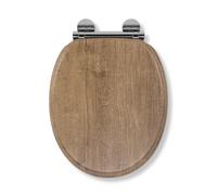 Croydex Ontario Flexi-Fix Soft Close Wooden Toilet Seat - Flexi-Fix Adjustable Stainless Steel Hinges, Quick Release Button and Anti-Bacterial Wood, Rust and Stain-Free Chrome Plated Hinge Covers