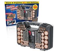 Ontel Battery Daddy Storage & Organizer Case with Tester, Stores & Protects Up to 180 Batteries, Double-Sided, Durable Design W/Clear Locking Lid, Secure Latches & Portable Carrying Handle - Charcoal