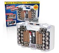 Ontel Battery Daddy Storage & Organizer Case with Tester, Stores & Protects Up to 180 Batteries, Double-Sided, Durable Design with Clear Locking Lid, Secure Latches & Portable Carrying Handle - White