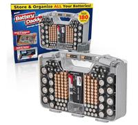 Ontel Battery Daddy Storage & Organizer Case with Tester, Stores & Protects Up to 180 Batteries, Double-Sided, Durable Design W/Clear Locking Lid, Secure Latches & Portable Carrying Handle- Warm Grey