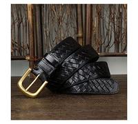 ONTENY 3.8cm Width Weaving Belt Copper Buckle Designer Cowskin Genuine Leather Belts For Men Woven Male Strap Braided Belt (Size : 105CM, Color : Black)