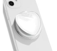 OnTheGrip Compatible with Magsafe Magnetic Cute Glass Heart Design Collapsible Mobile Phone Grip Stand Holder for Smartphone Tablet Cell Phone Accessory (White)