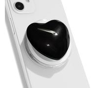OnTheGrip Compatible with Magsafe Magnetic Cute Glass Heart Design Collapsible Mobile Phone Grip Stand Holder for Smartphone Tablet Cell Phone Accessory (Black)
