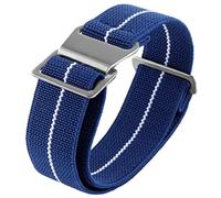 Onthelevel French Troops Parachute Bag for Nylon Elastic Belt Watchband 18mm 20mm 22mm Watch Strap, bule white-silver buckle, 22 mm, Army,Military