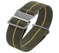Onthelevel French Troops Parachute Bag for Nylon Elastic Belt Watchband 18mm 20mm 22mm Watch Strap, green yellow-silver buckle, 20mmm, Military,Army
