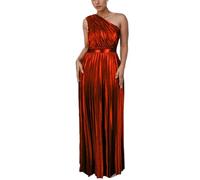 ONTINVA Cocktail Dresses for Women Luxury Metallic One Shoulder Sleeveless Elegant Pleated Evening Maxi Dresses (XXL,Wine)