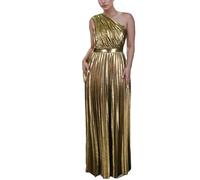 ONTINVA Cocktail Dresses for Women Luxury Metallic One Shoulder Sleeveless Elegant Pleated Evening Maxi Dresses (XL,Gold)