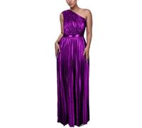 ONTINVA Cocktail Dresses for Women Luxury Metallic One Shoulder Sleeveless Elegant Pleated Evening Maxi Dresses (XL,Purple)