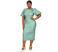 ONTINVA Women's Jacquard Rose Irregular Neck Midi Dress Short Puff Sleeve Formal Cocktail Party Pencil Dresses (Green,XL)