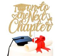 Onto the Next Adventure Cake Topper, Let the Adventure Begin/New Chapter New Beginning, Class of 2025 Graduation Party Decorations Supplies, Gold Glitter