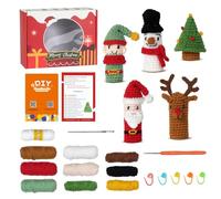 ONTODEX Crochet Set for Beginners - Christmas Finger Puppets (Christmas Tree, Snowman, Reindeer, Santa, Elf) with Yarn, Hooks, Accessories & Step-by-step Video Tutorial, DIY Gift for