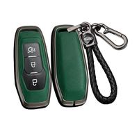 ontto Alloy Car Key fob Cover Fit for Ford Focus 3 4 ST Mondeo 5 MK5 Mustang F-150 Explorer Edge Fiesta Kuga MK3 4 Smart Leather Key case Shell key holder keyring keychain accessories Black-green