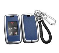 ontto Alloy Car Key fob Cover Fit for Land Rover for Range Rover Sport Discovery 3 4 Elander 2 Evoque For Jaguar XEL E-PACE Smart Key case Shell key holder keyring keychain accessories Silver-blue