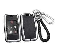 ontto Alloy Car Key fob Cover Fit for Land Rover for Range Rover Sport Discovery 3 4 Elander 2 Evoque For Jaguar XEL E-PACE Smart Key case Shell key holder keyring keychain accessories Silver-black