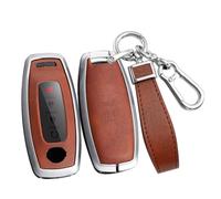 ontto Alloy Car Key fob Cover Fit for Nissan Rogue Pathfinder X-trail T33 Qashqai J12 Juke Kicks Ariya B6 B9 2022 2023 2024 Leather Key case Shell key holder keyring keychain accessories Silver-brown