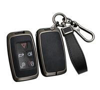 ontto Alloy Car Key fob Cover Fit for Range Rover Discovery Evoque Sport Velar For Jaguar XE E-Pace Leather Smart Key case Shell key holder bag keyring keychain accessories Black