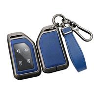 ontto Alloy Car Key fob Cover Fit for Volvo CARGO 555 FH16 FM FH EVRO Truck Smart Leather Key case Shell key holder bag keyring keychain protection accessories 2/4 buttons Black-blue