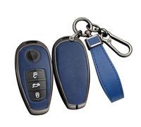 ontto Alloy Car Key fob Cover Fit for VW Touareg 2011-2017 Phideon 2016-2023 keyless entry Smart Leather Key case keyring Key Shell holder bag keychain protection Accessories 3 buttons Black-blue
