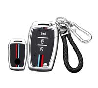 ontto Alloy Flip Car key fob cover case Fit for SsangYong Tivoli Korando Musso Grand Rexton Actyon Sports Torres Kyron 2 Sanka Smart Key Shell Holder keyring keychain Accessories 3 buttons Silver A