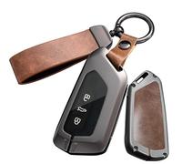 ontto Alloy Leather Car Key Fob Cover Fit for VW Golf 8 ID3 ID4 Cupra for Skoda Octavia A8 SEAT Leon MK4 Formentor Smart Key Holder case keyring Shell keychain bag protector accessories Brown B