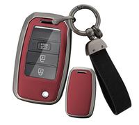 ontto Alloy Leather Flip Key Fob Cover Fit for Kia Carens Ceed Optima Picanto Rio Sorento Soul Sportage Xceed Niro Sedona Car Key Shell case keyring Key holder keychain accessories Red A