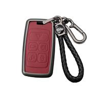 ontto Alloy Leather Smart Key Fob Cover Fit for Defender Discovery Sport fit for NEW Range Rover Evoque Velar Key Shell case keyring Key holder bag keychian protection accessories Red B